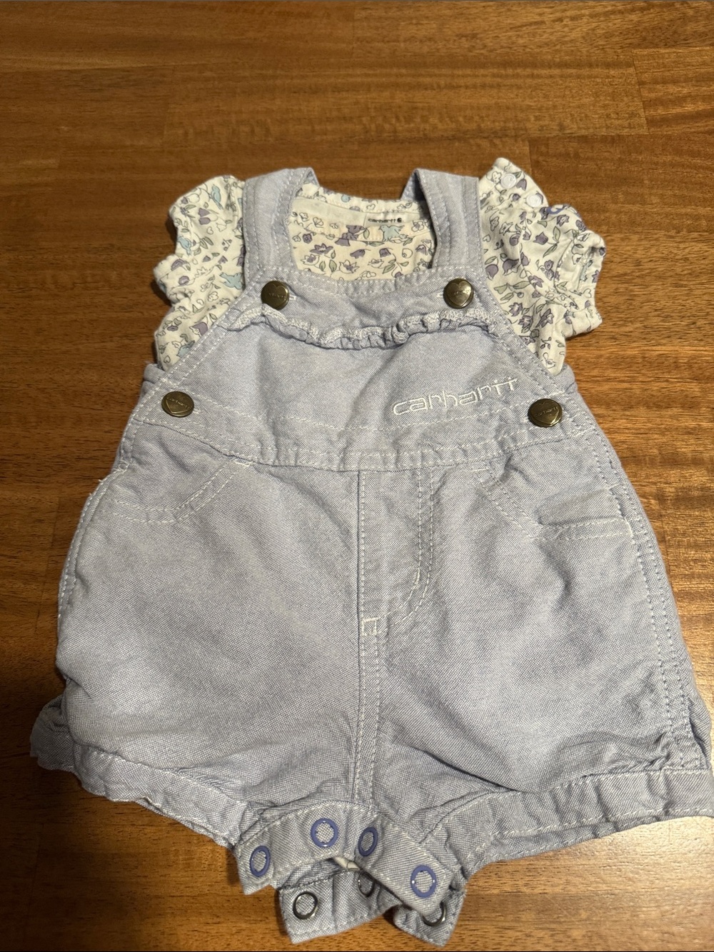 Carhartt Light Gray Baby Shortall Overalls with onesie